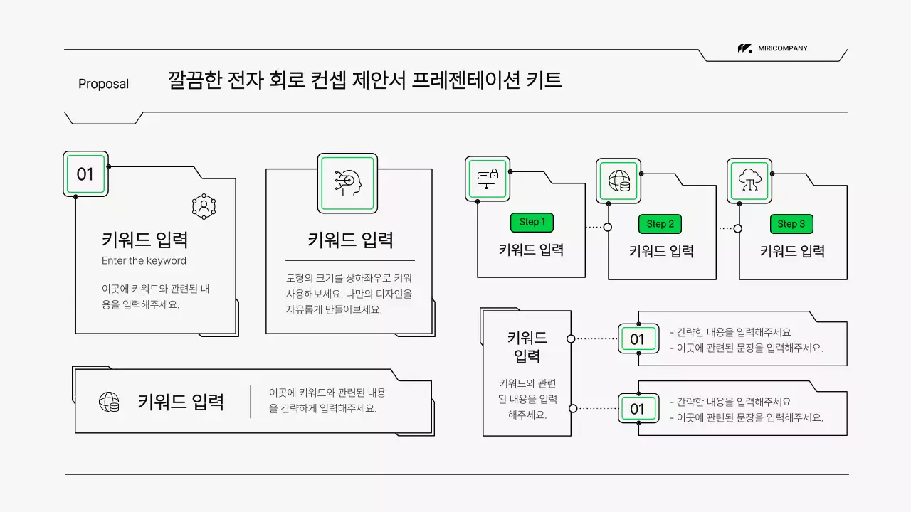 흰색과 녹색의 회로 컨셉 시스템 제안서 프레젠테이션 키트
