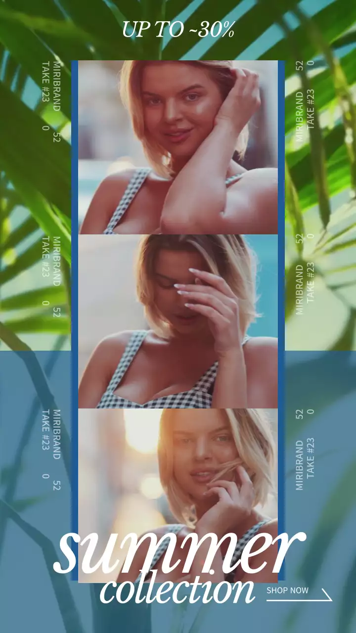 초록색과 파란색의 트로피컬 컨셉 여름 의류 홍보