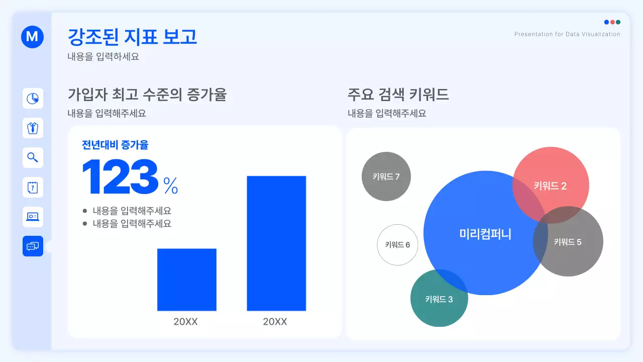 파란색의 웹 환경의 심플한 차트와 인포그래픽 성과 보고서