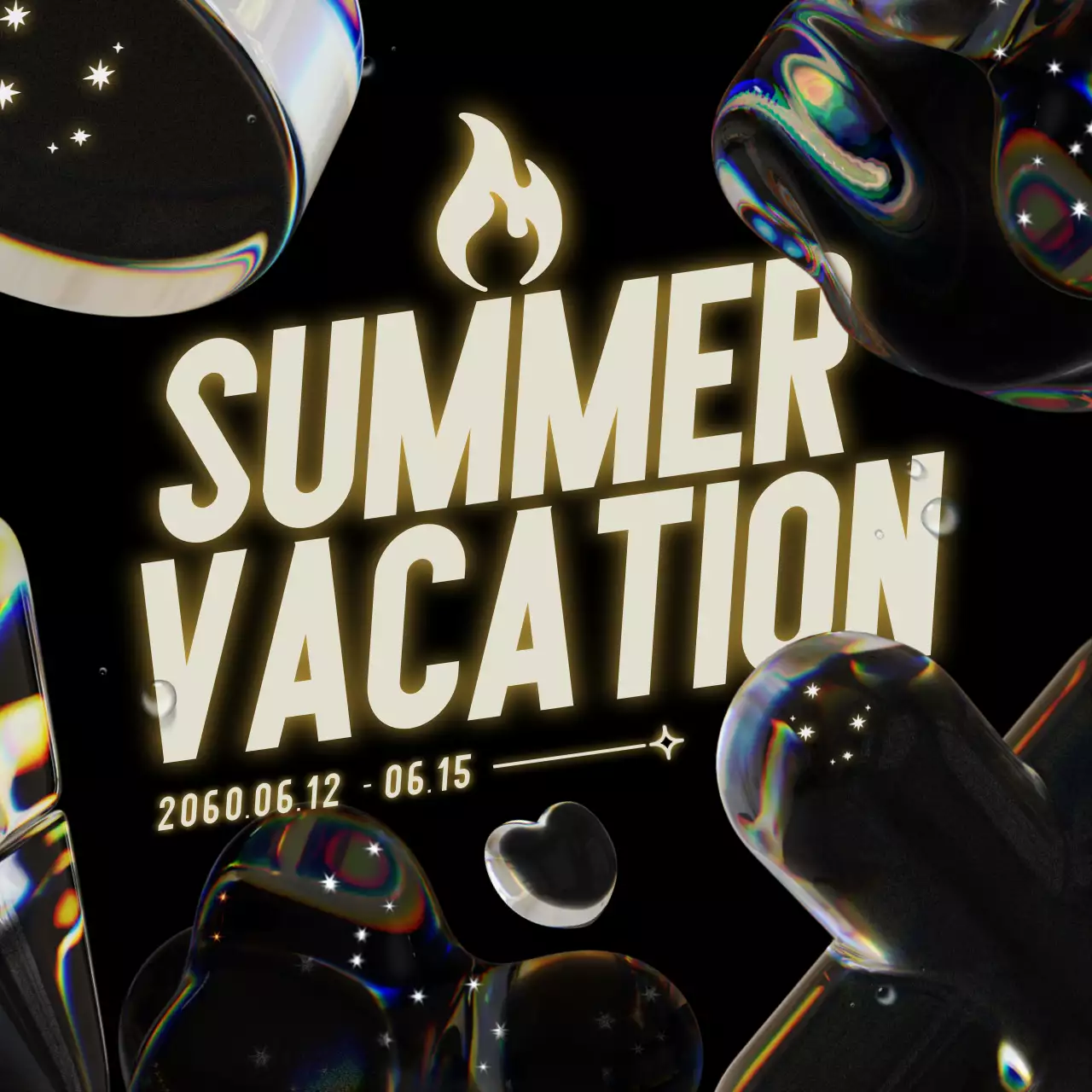 검은 바탕에 투명한 3d 디자인이 있는 휴가 공지