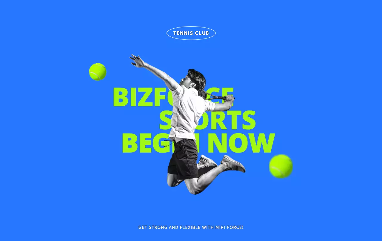 파란색과 연두색의 젊고 활동적인 테니스 클럽