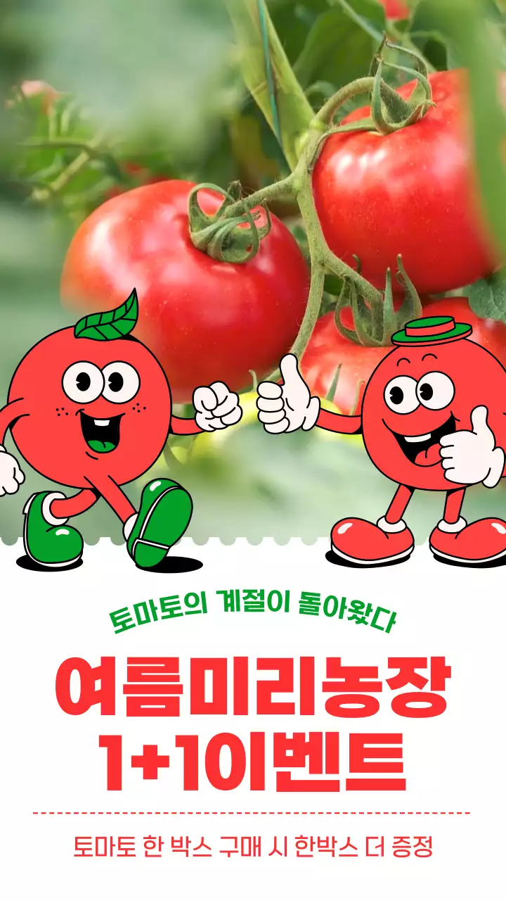 빨간색의 귀여운 일러스트 느낌의 토마토 할인 내용