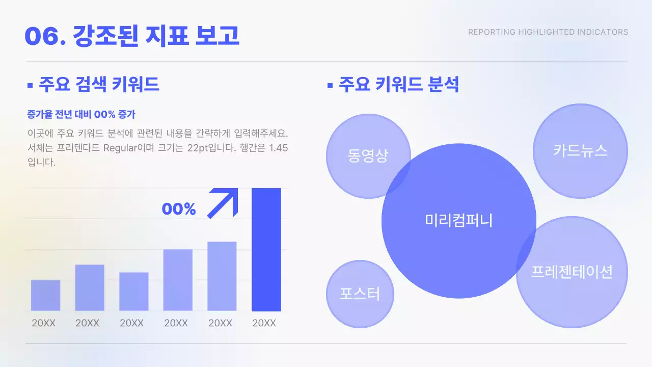 노란색과 파란색 그라데이션 심플한 차트와 인포그래픽 컨셉 성과 보고서