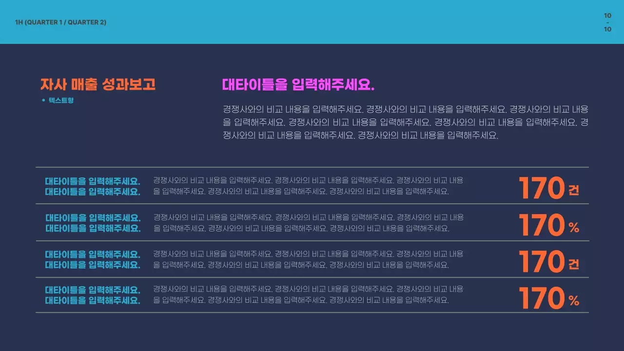 남색 배경의 컬러풀한 인포그래픽 소스를 활용한 성과 보고서