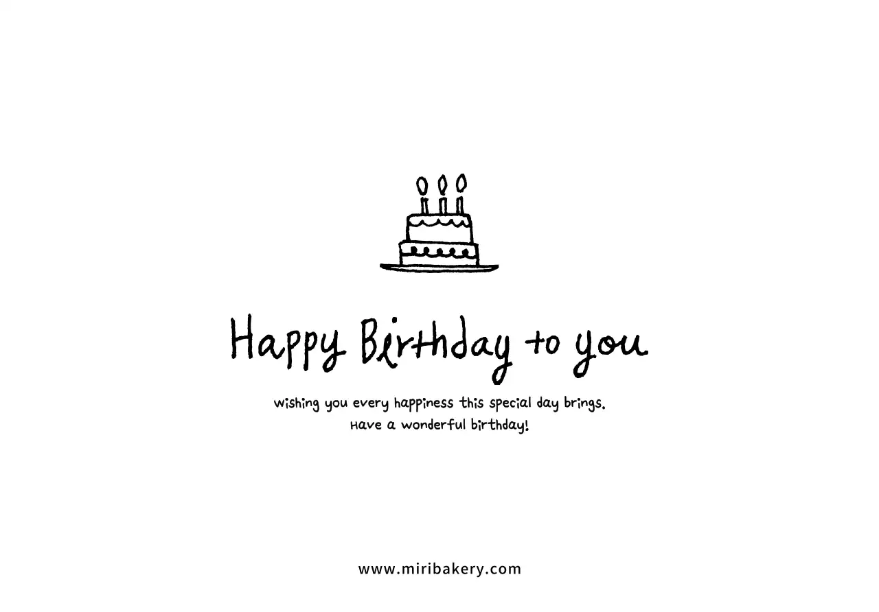 검정색의 핸드 드로잉 컨셉의 케이크 일러스트가 있는 생일 축하 기념용