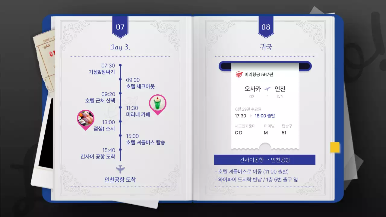 파란색 여권 컨셉의 클래식한 여행 계획서