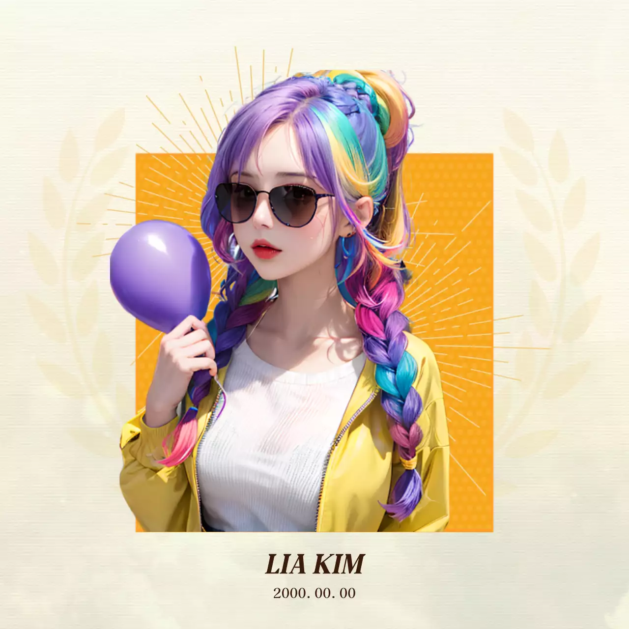 주황색 배경에 3d캐릭터가 들어가있는 졸업사진