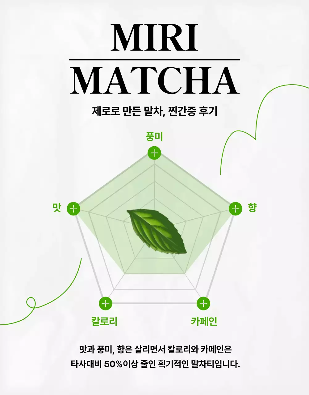 연두색과 검정색의 트렌디한 제로 말차 제품소개서