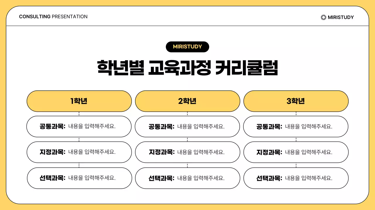 노랑과 흰색의 단순한 입시 설명회 발표자료