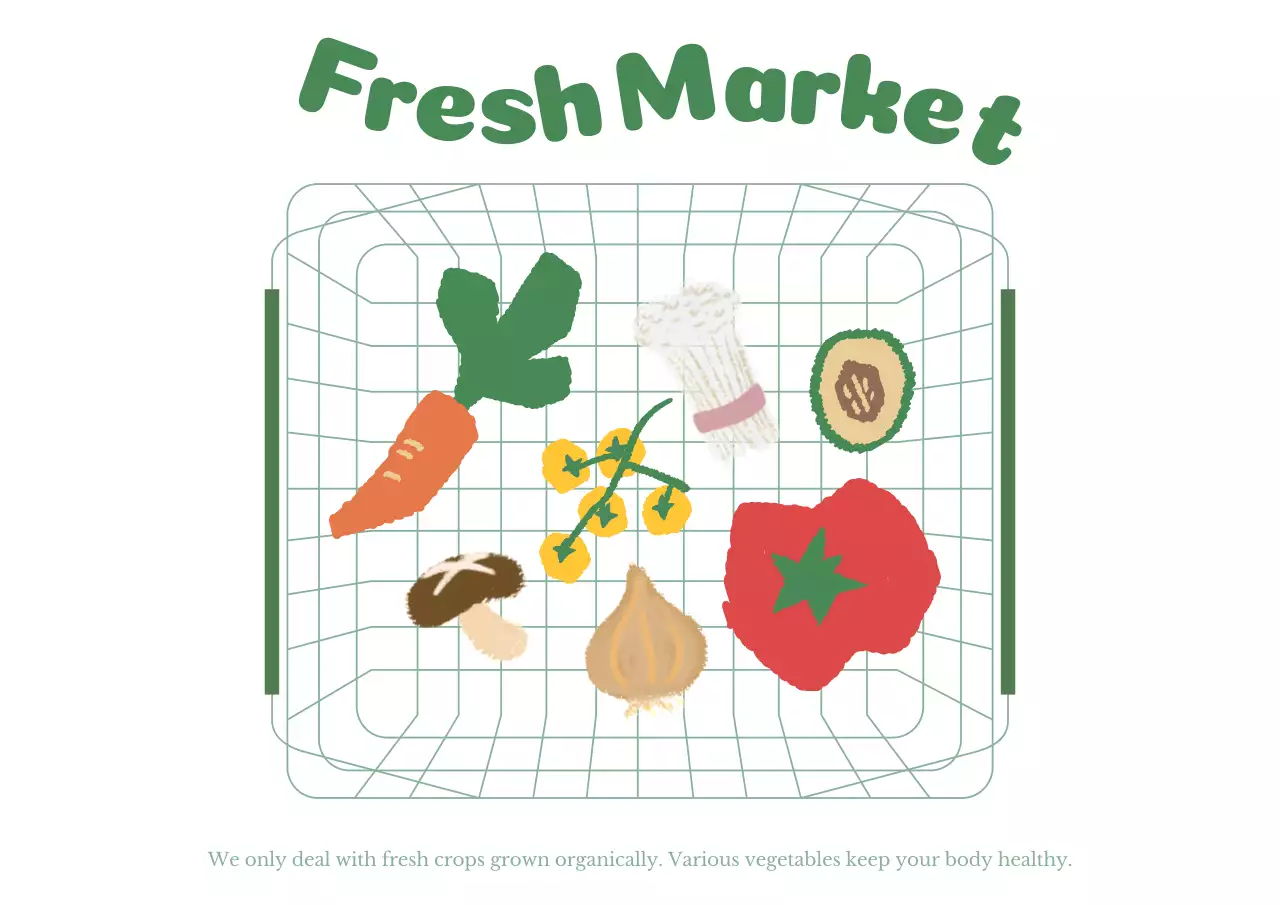 알록달록한 장바구니 일러스트 컨셉의 프레쉬 마켓