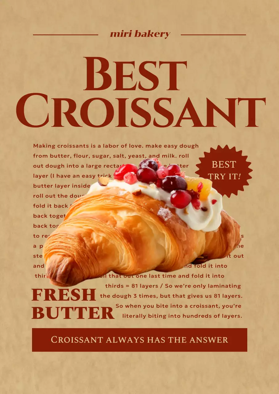 레드 컬러 영문 포인트가 있는 빈티지한 느낌의 베이커리 메뉴 홍보