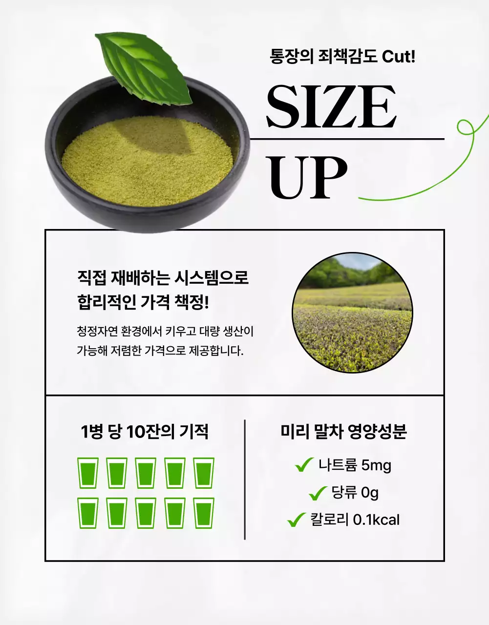 연두색과 검정색의 트렌디한 제로 말차 제품소개서