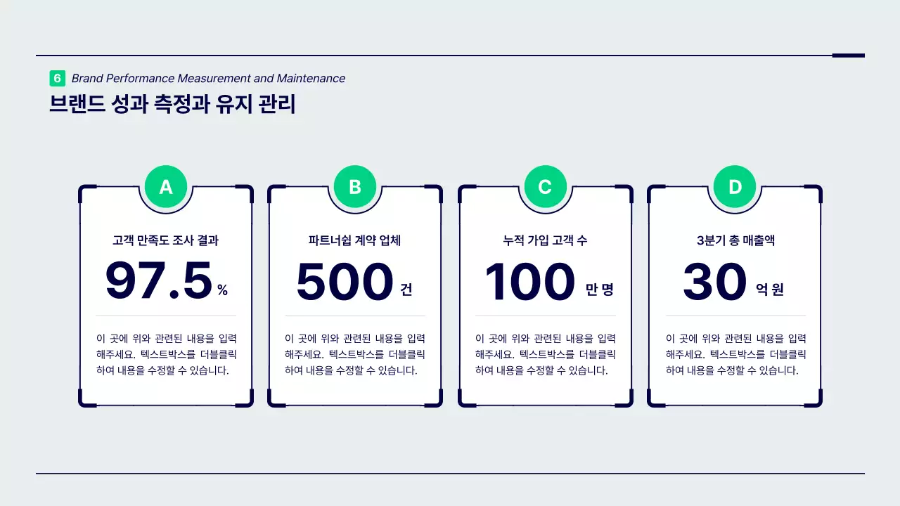 초록색과 남색의 미니멀한 포인트 도형의 브랜드 전략 프레젠테이션 키트