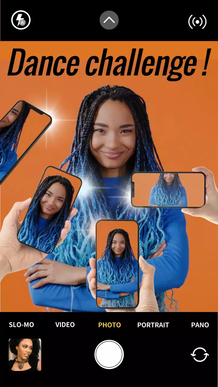 검정색과 주황색의 아이폰 컨셉의 신나는 댄스 챌린지