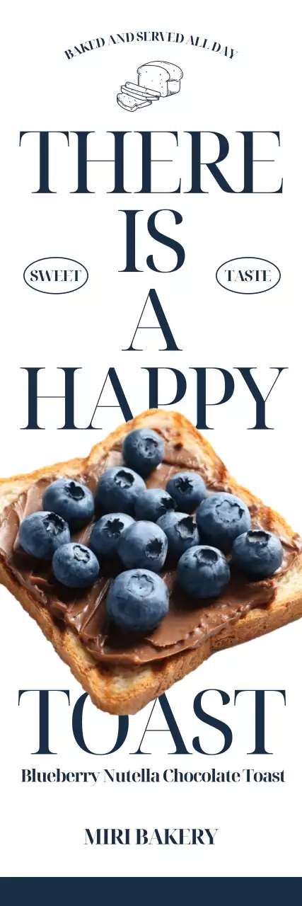 블루베리 토스트 빵 실사 이미지와 트렌디하고 과감한 영문 텍스트로 포인트를 준 카페 베이커리 메뉴