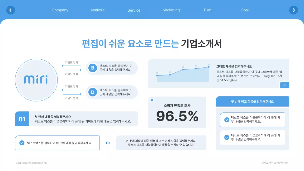 흰색과 하늘색의 심플한 웹사이트 회사소개서