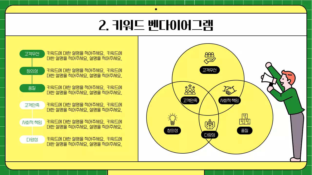 연두색의 모던한 모니터 프레임 템플릿을 활용한 사내 교육자료