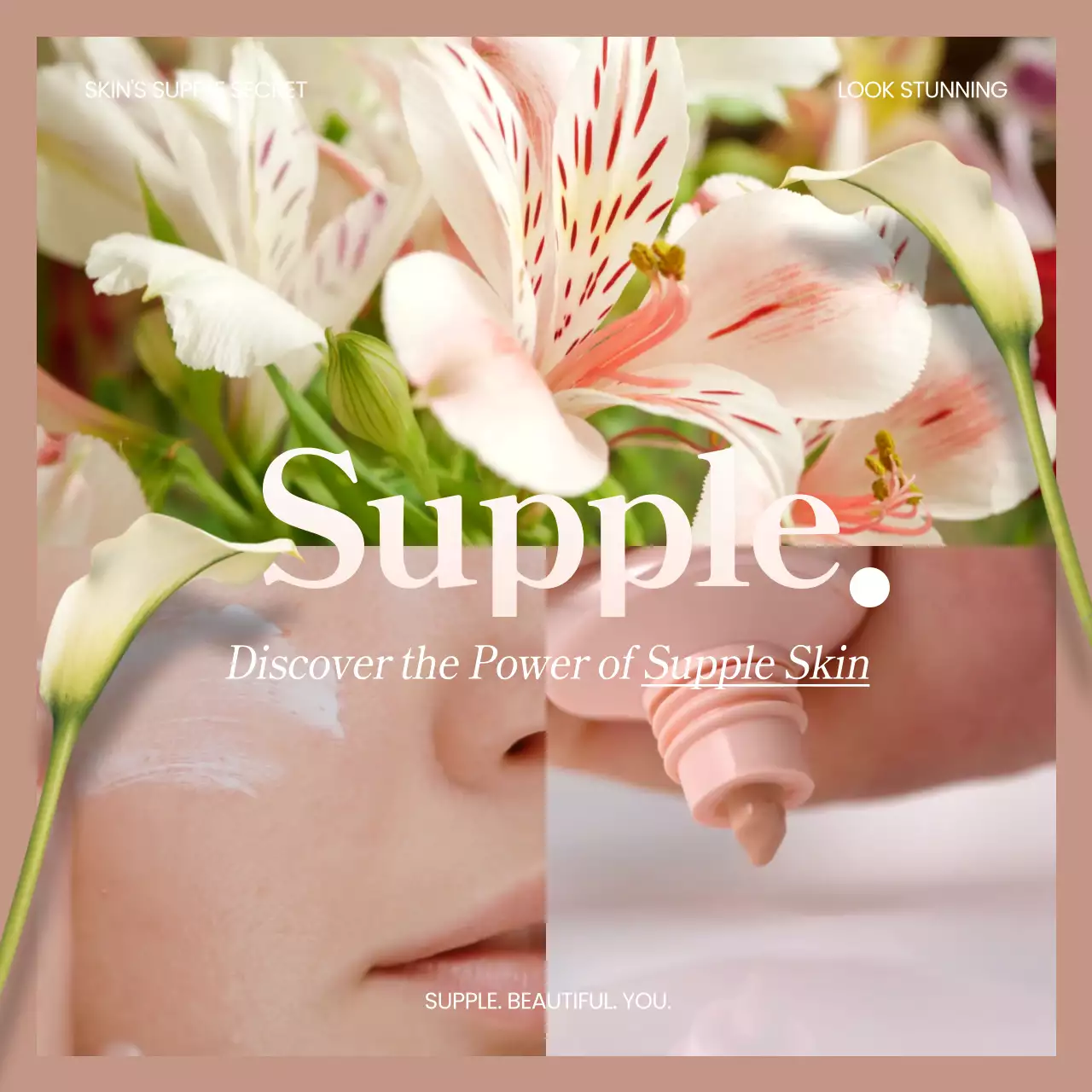 핑크색과 흰색의 자연적인 화장품 광고