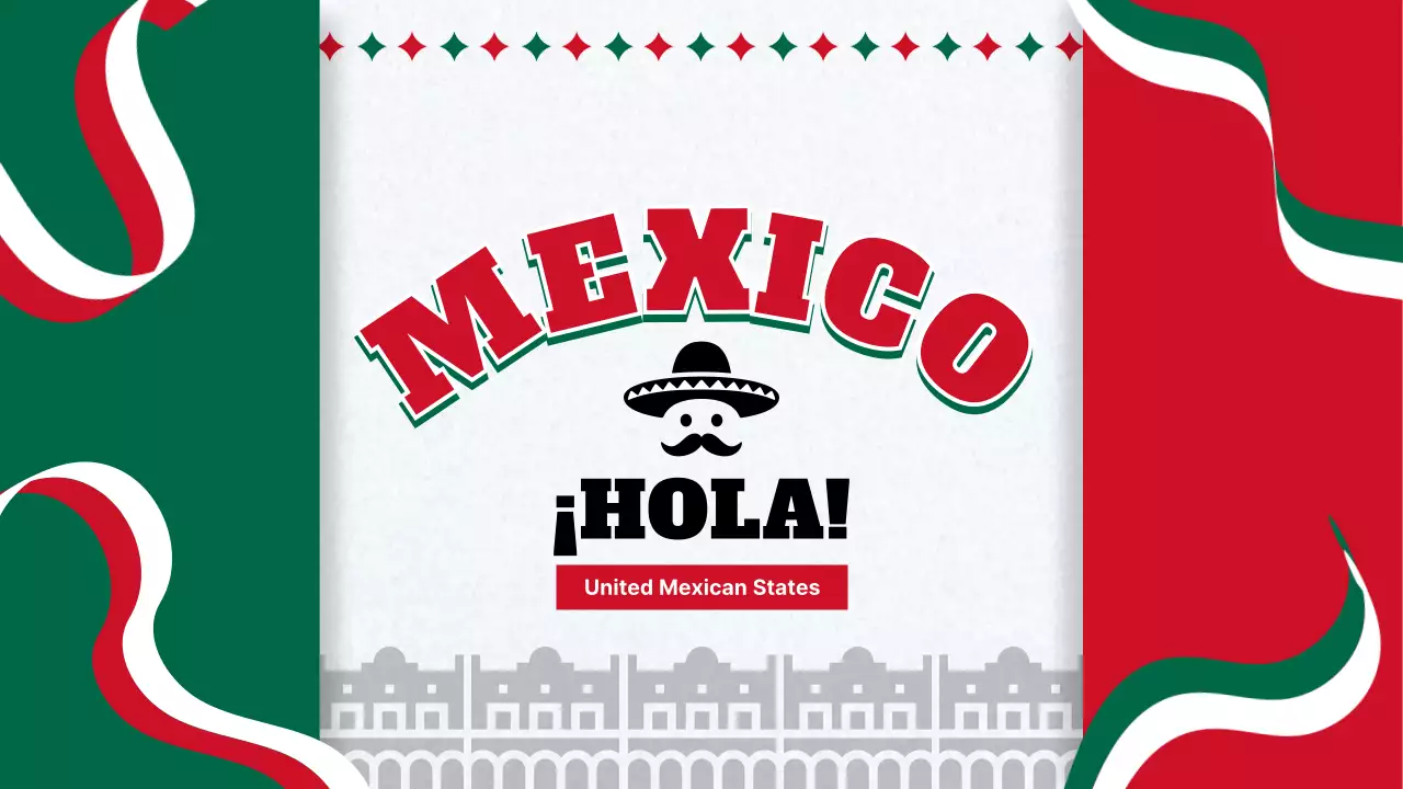 빨강과 초록색의 전통적인 멕시코 나라 소개서