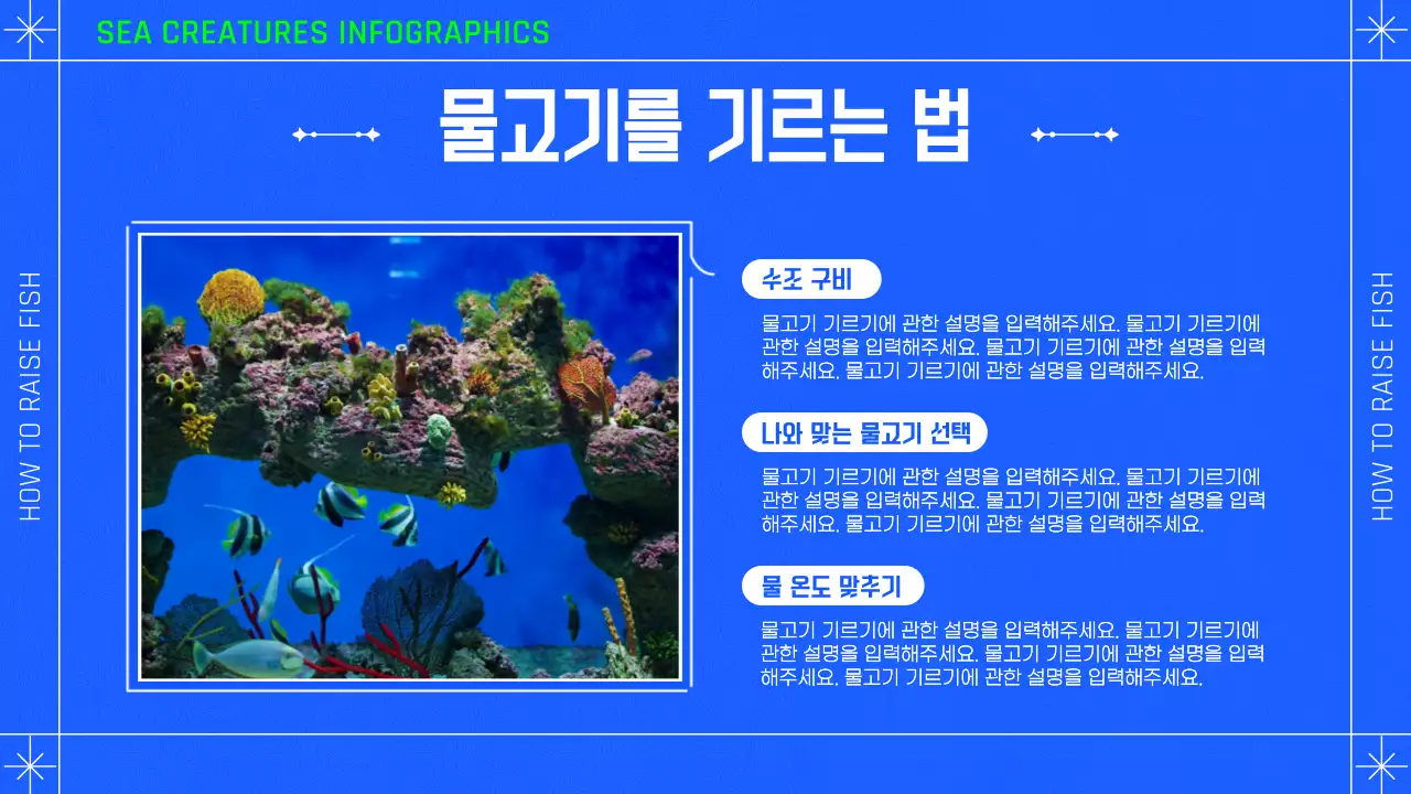 파란 배경의 수족관 컨셉 물고기 인포그래픽