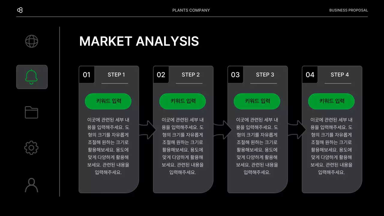 검정색과 녹색 자연 잎 컨셉의 비즈니스 사업 제안서