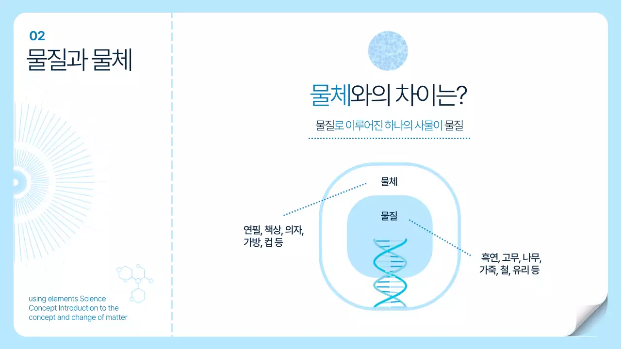 흰색 하늘색 투명한 CG 테마의 심플한 과학 원소 개념 설명