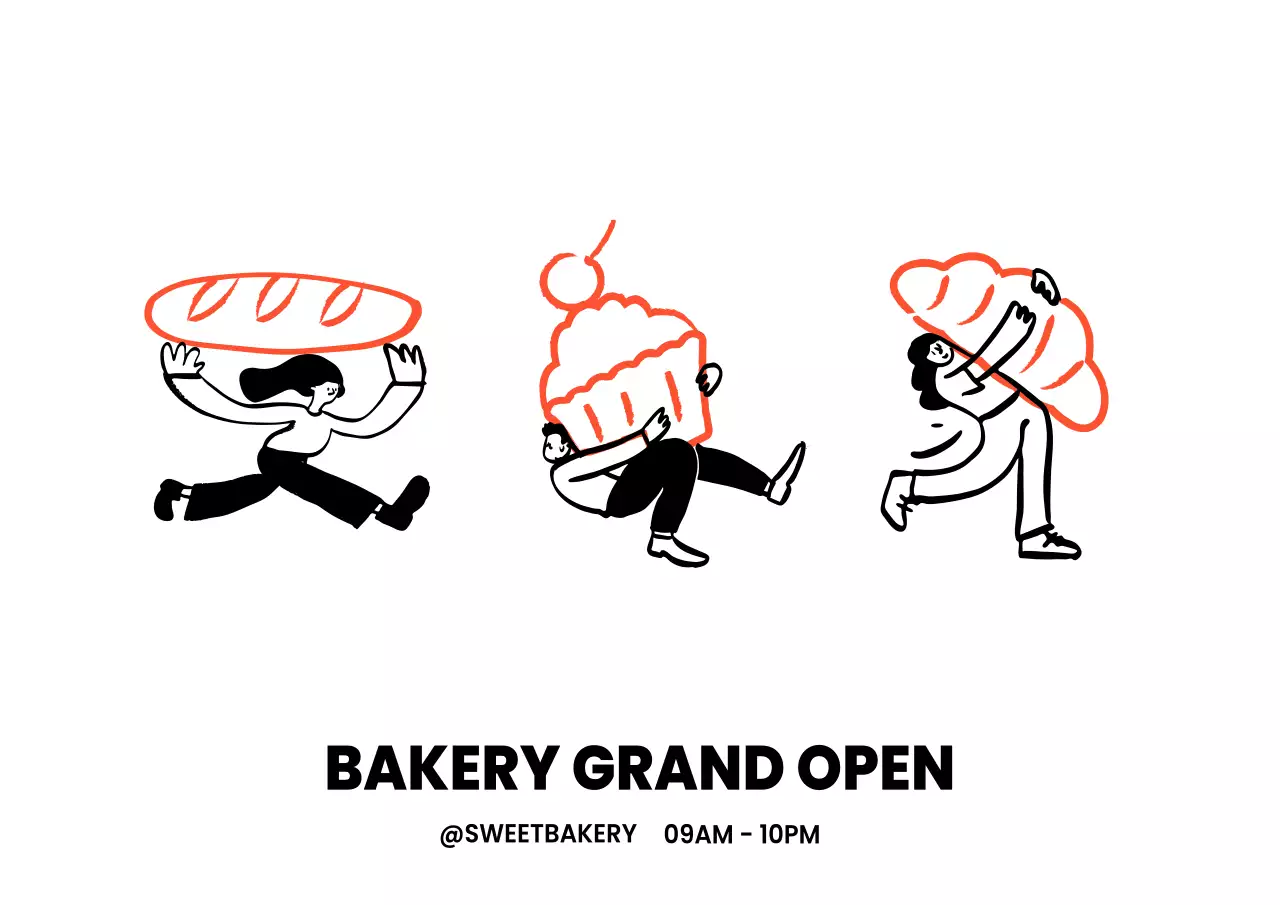 레드와 블랙 손그림의 감성적이고 밝은 베이커리