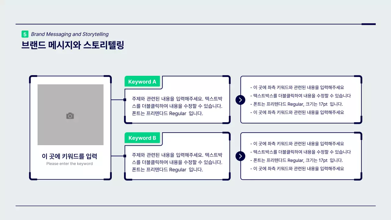 초록색과 남색의 미니멀한 포인트 도형의 브랜드 전략 프레젠테이션 키트