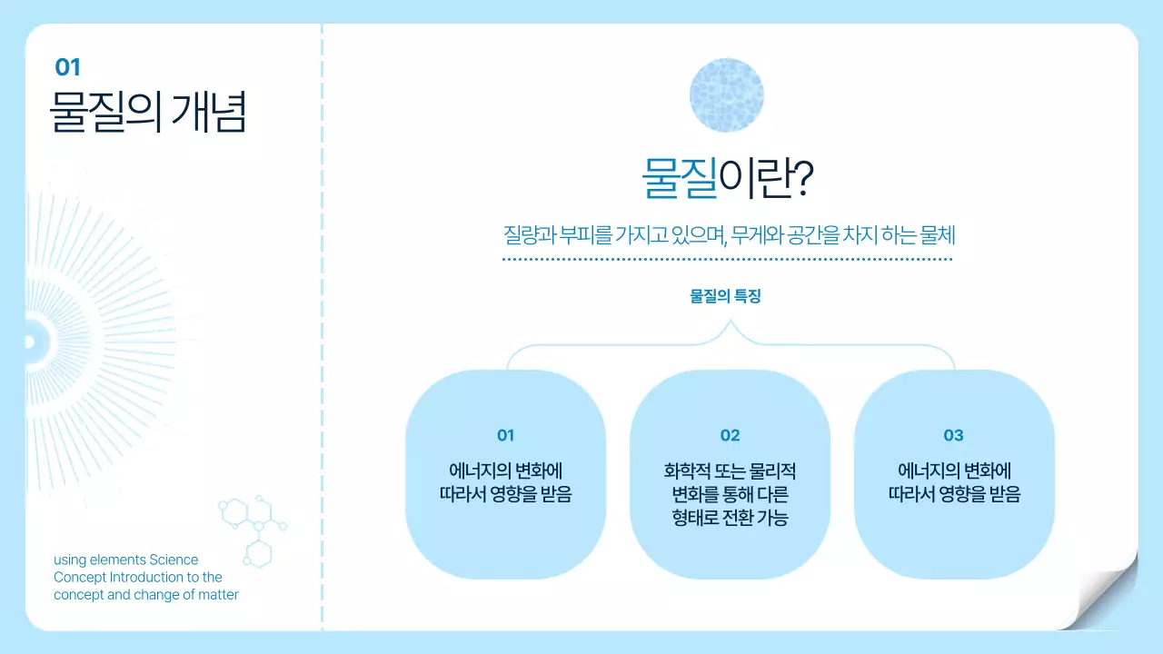 흰색 하늘색 투명한 CG 테마의 심플한 과학 원소 개념 설명