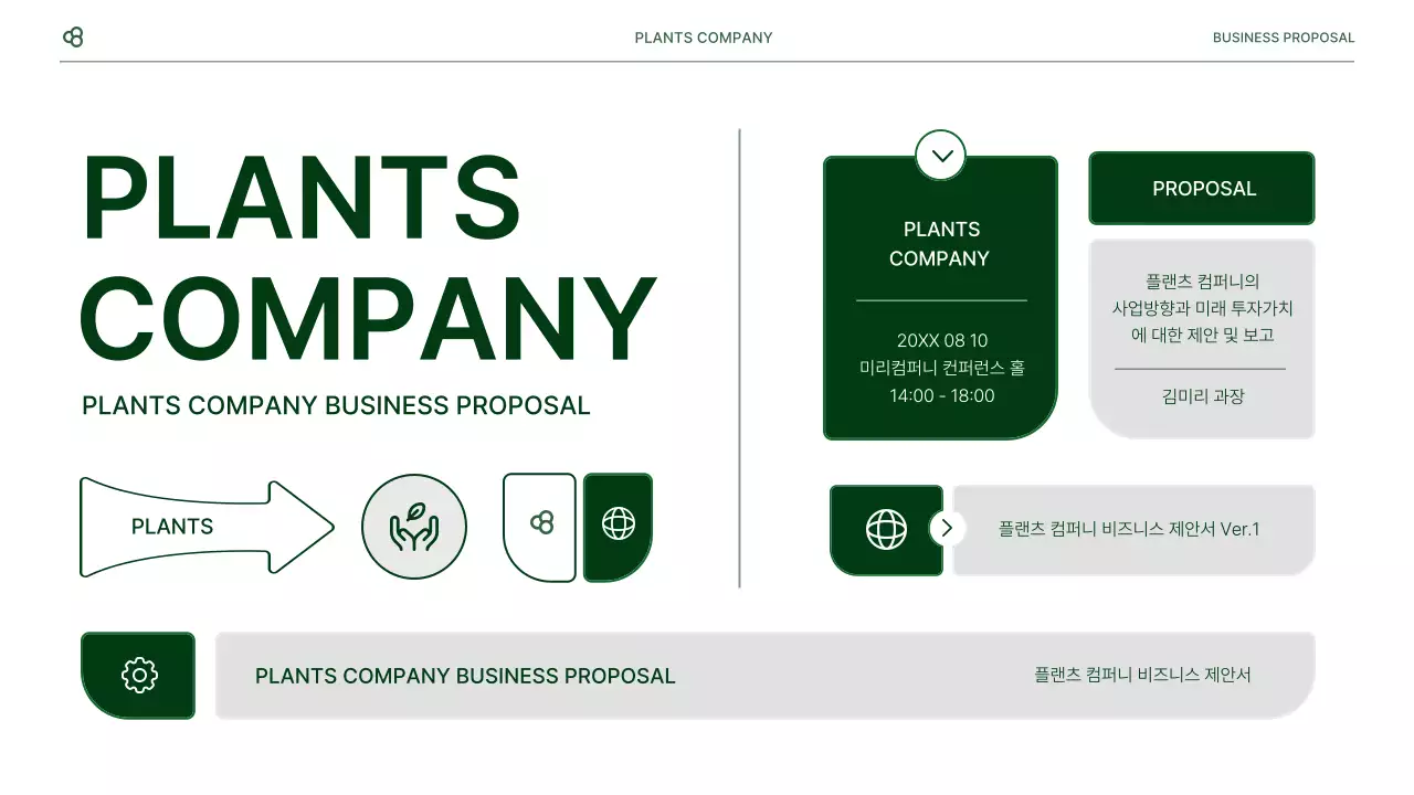 흰색과 녹색 자연 잎 컨셉의 비즈니스 사업 제안서