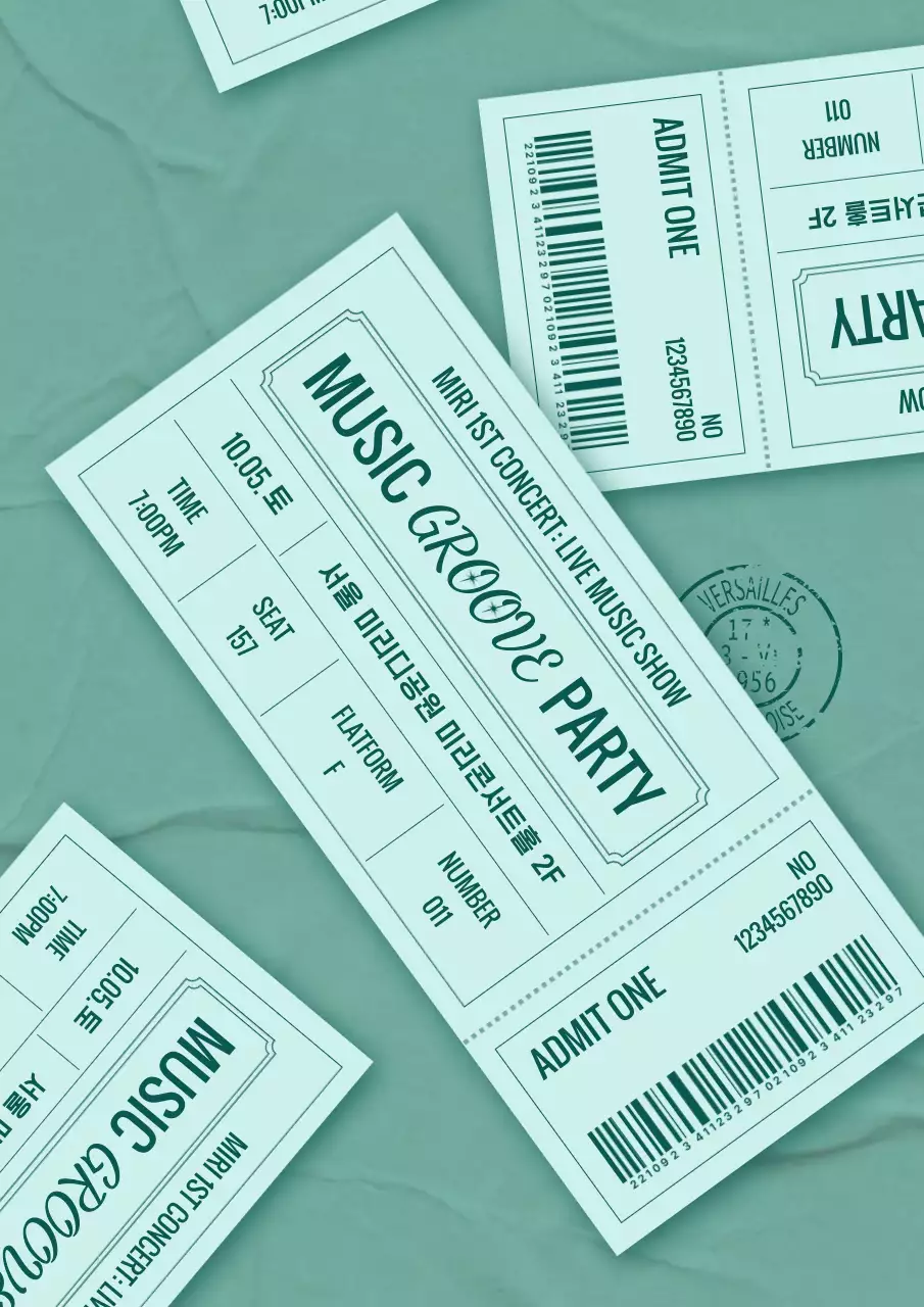 민트색 빈티지 공연 티켓 홍보