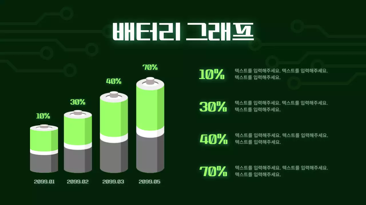 연두색 포인트의 사이버 스타일 배터리 발표자료