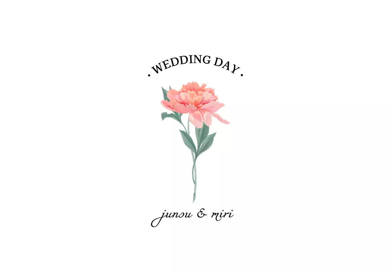 그림같은 꽃 일러스트와 웨딩 관련 텍스트로 이루어진 심플한 느낌의 웨딩 엽서봉투