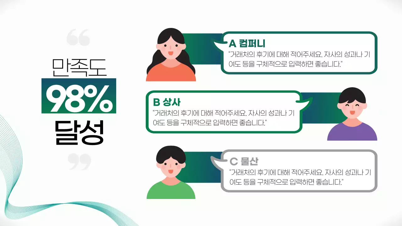 흰색에 초록색의 모던한 발표용 회사소개서