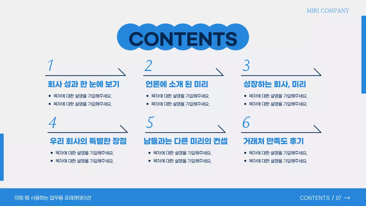 파랑과 흰색의 모던한 미팅용 보고서