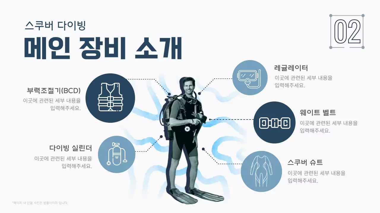 남색과 화이트의 사진 있는 모던한 스쿠버 다이빙 교육 프로그램 소개 자료