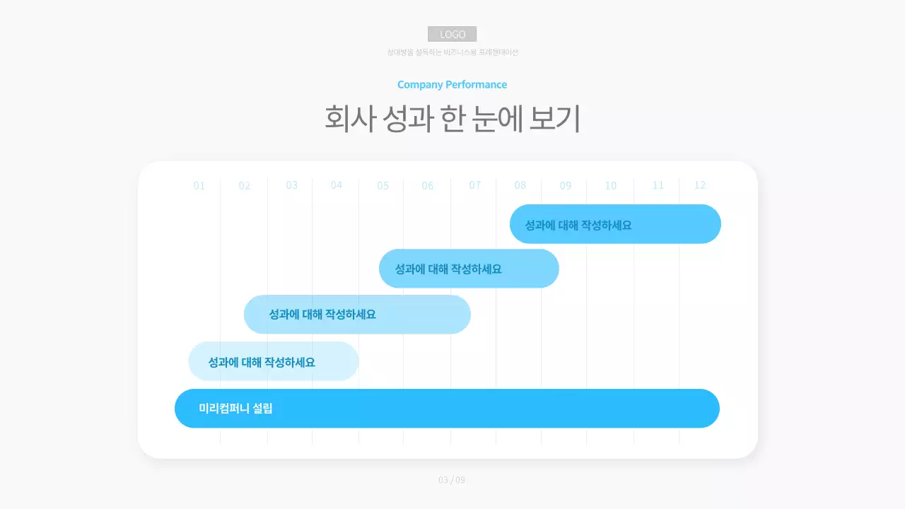 흰색과 하늘색의 미니멀한 비즈니스용 회사소개서