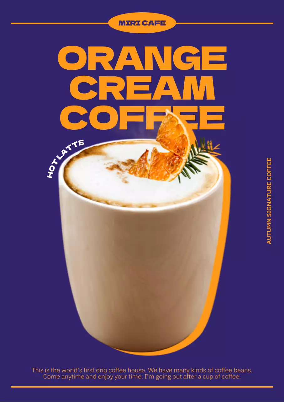팝한 보색 컬러 배경과 과감한 폰트 레이아웃에 커피 사진을 더해 표현한 가을 분위기의 카페 메뉴
