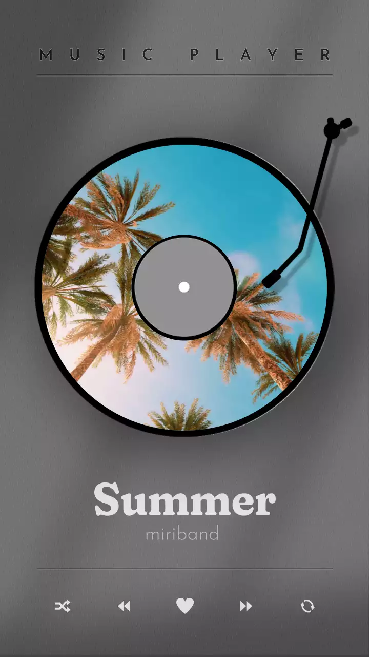 회색톤의 턴테이블 컨셉의 음악 재생 화면