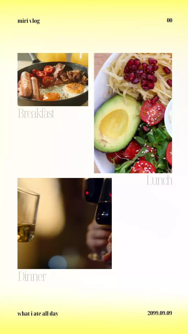 깔끔한 화이트 배경에 옐로우 그라데이션으로 포인트를 준 깔끔하고 귀여운 느낌의 식단브이로그