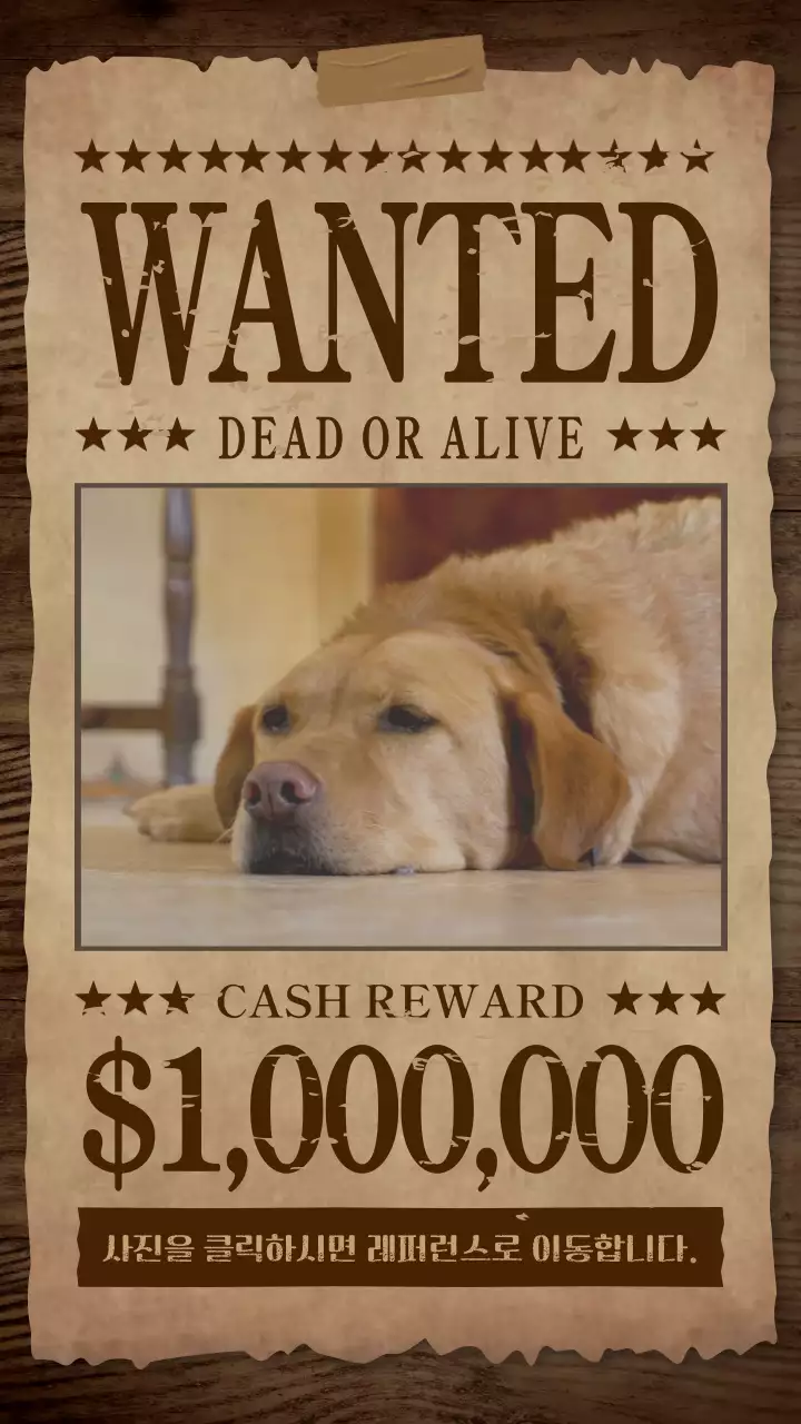 베이지색의 빈티지 강아지 현상수배 포스터