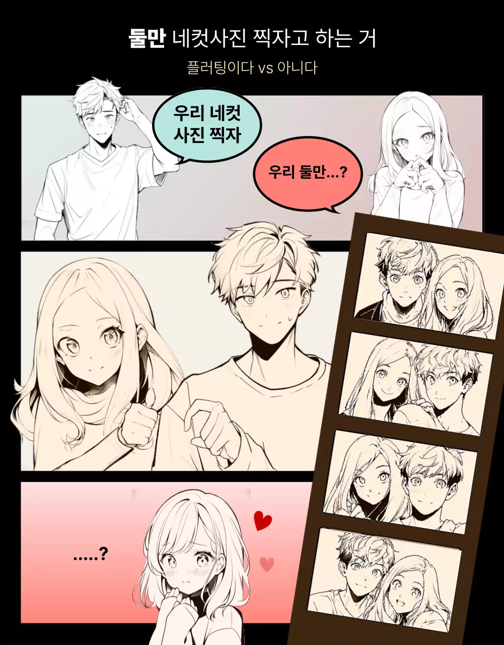 검은 배경에 남녀의 설레임을 담은 플러팅웹툰