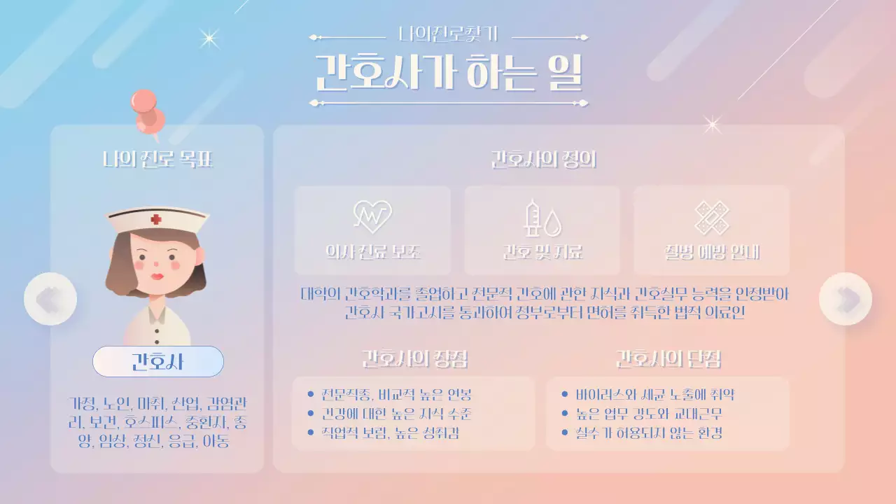 핑크 톤 컬러풀 감성적인 일러스트의 학생 진로 발표용