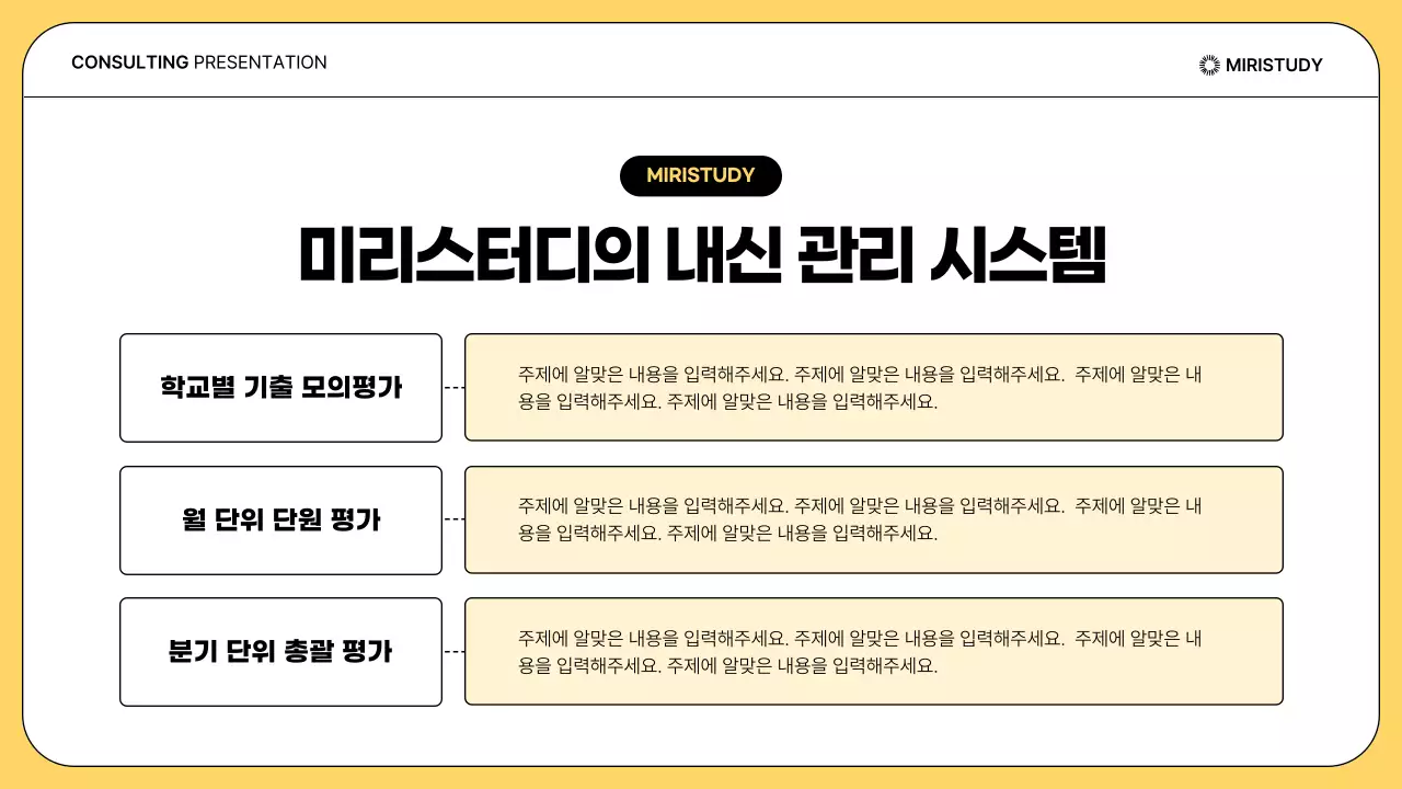 노랑과 흰색의 단순한 입시 설명회 발표자료