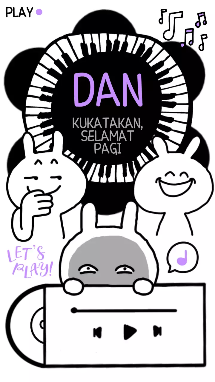 흰색 배경에 음악 아이콘과 귀여운 웃고있는 캐릭터 플레이리스트