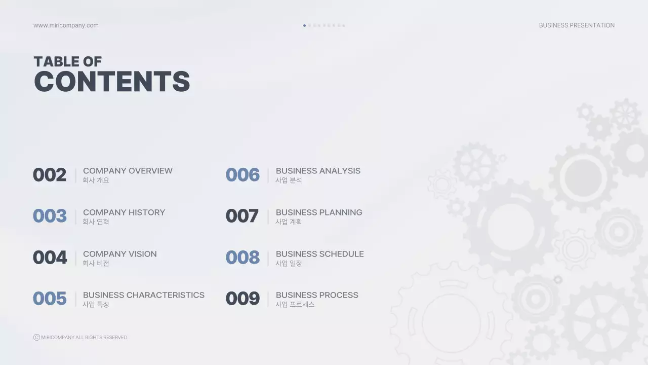 파스텔톤의 톱니바퀴를 활용한 차분하고 깔끔한 사업계획서