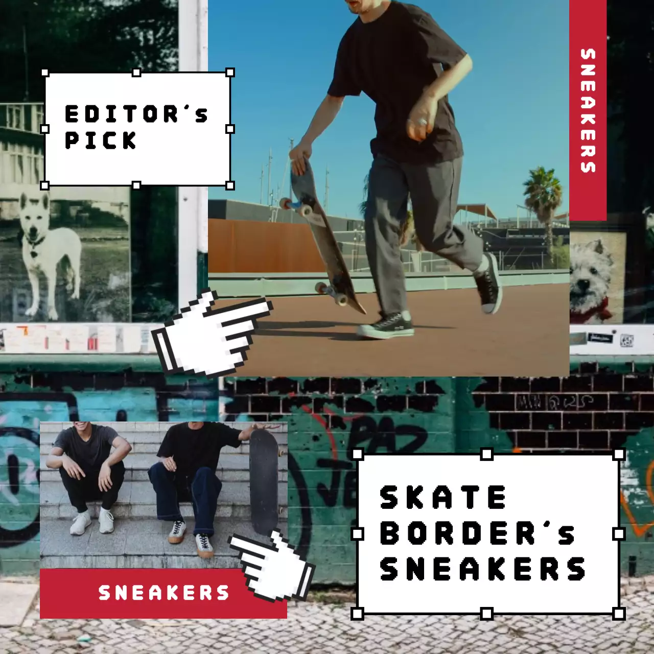 가변 프레임 도트 손가락 화살표 컨셉의 스케이트보드 스니커즈