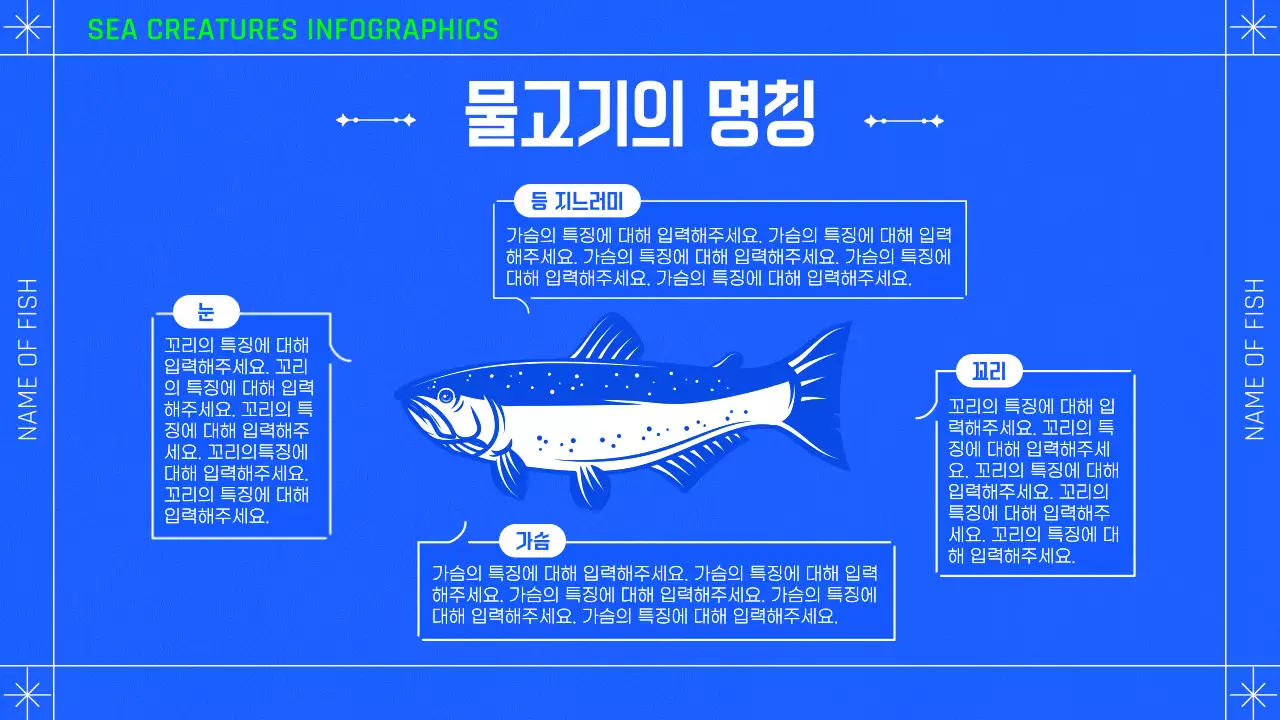 파란 배경의 수족관 컨셉 물고기 인포그래픽