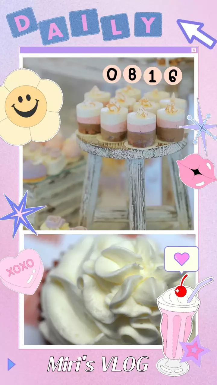 핑크색의 스티커로 꾸며진 브이로그