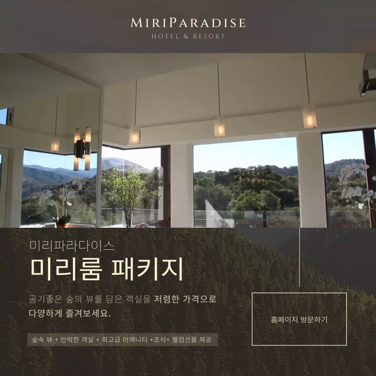 다크브라운컬러의 고급스러운 느낌의 호텔 패키지 안내